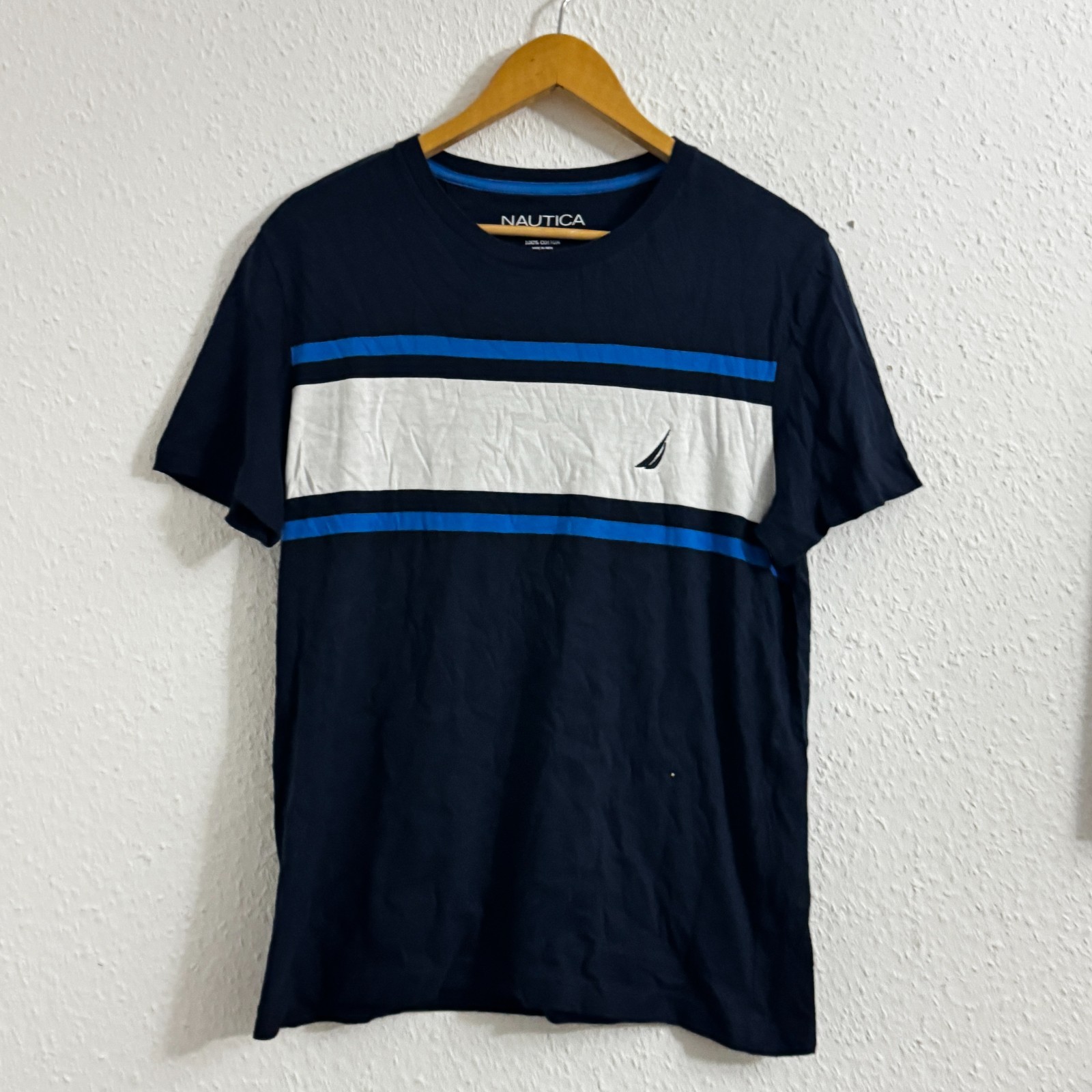 Nautica Men's Navy Blue Striped Cotton T-Shirt - Size Medium image 2