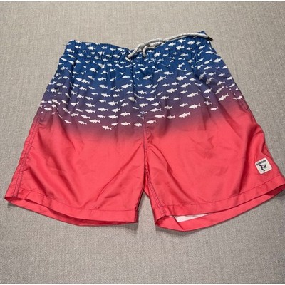 The Endless Summer Mens Shark Print Ombre Swim Trunks Blue Red Medium