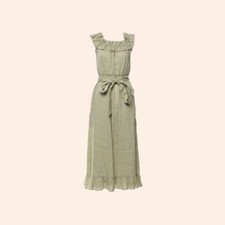 NWT $248 Reformation Sycamore Dress Dried Herbs Green Linen Midi Ruffle Tie XS