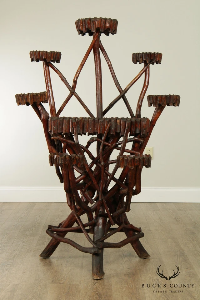 Antiguo soporte para plantas de ramita de nogal americano de 7 brazos del siglo XIX Foto 2 de 4