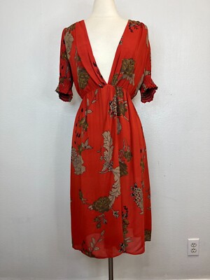 reformation orange floral dress Reformation Floral Silk Midi Dress - size 4 by Reformation