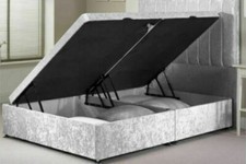 Crushed Velvet Upholstered Gas Lift Ottoman Storage Bed Frame with Headboard