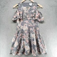 The Children  s Place Girls Large 12 Lace Tiered Dress - Gray Pink Floral