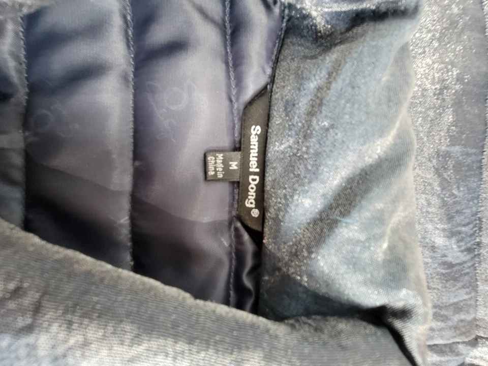 Chaqueta acolchada Samuel Dong doble pecho brillante abrigo acolchado azul medio para mujer Foto 3 de 4