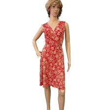 Soprano Red and Beige Floral Wrap Dress Womens Sz S