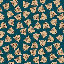 Feline Drive Fabric SPOTTED Leopard Toss Teal Cats - Fat Quarter 18"x22" FQ
