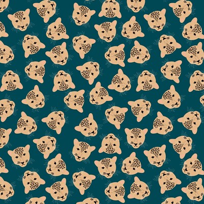 Feline Drive Fabric SPOTTED Leopard Toss Teal Cats - Fat Quarter (18''x22'') FQ