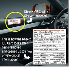 Medical Alert ICE In Case of Emergency Card for Automobile by Kheelz ICE Cards