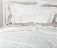 Crane  Canopy Soft White Vienna Duvet Cover King/Cal King Ruffle Borders New