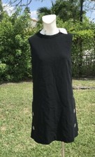 ELIE TAHARI BLACK SLEEVELESS BUTTONS SIDE & BACK BELT DETAILS SHEATH DRESS Sz M