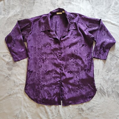 Vintage Victorias Secret Nightgown Womens Small Purple Floral Button Gold Label 