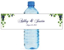 100 Grapevine Grape floral theme wedding anniversary Water Bottle Labels 8"x2"