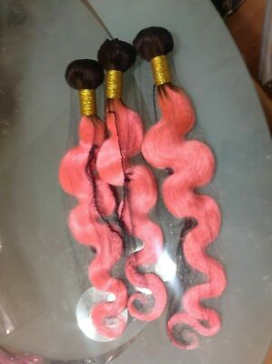 26+26+28 ZOLL 3 BUNDLES REAL PERUVIAN OMBRE BODY WAVE HAIR 2TONES 1b/PINK 300g 12A