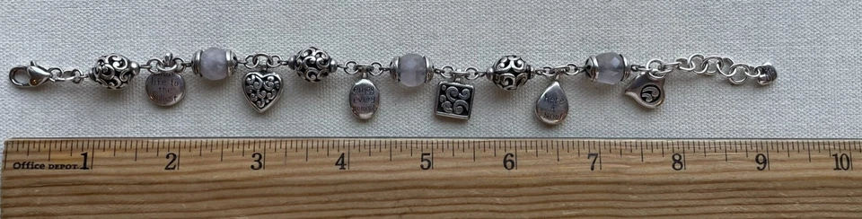 Brighton Filigree Spiritual Bead Inspirational Charm Bracelet Heart 7.5-8.5" - Image 3 of 4