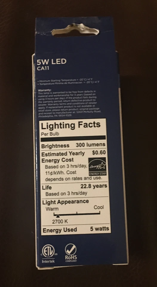 Westinghouse 5W Flame Tip CA11 Dimmable LED Light Bulb  Warm White - Image 2 of 2