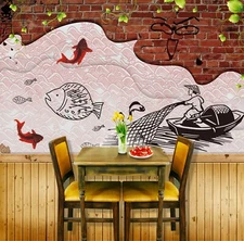 3D Fish Graffiti G1495 Wallpaper Mural Self-adhesive Removable Sticker Joy