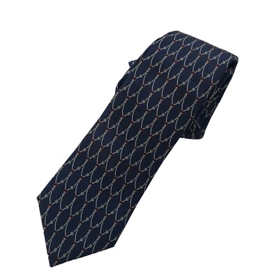 David Row Silk Tie Equestrian Blue Horse Bit Italy EUC