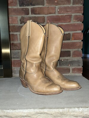 Vintage Frye Tan Leather Western Boots #2304 Sz 8.5 D [Made in USA] Single Label