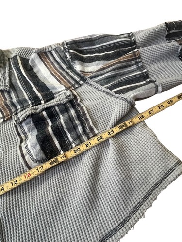 POL Jacket Womens Large Gray Waffle Thermal Pockets Striped Lagenlook Artsy Boho - Picture 7 of 9