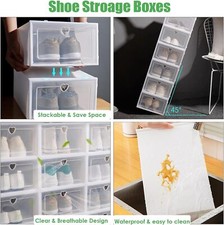12x White Plastic Shoe Storage Boxes Drawer Stackable Foldable Durable Organiser