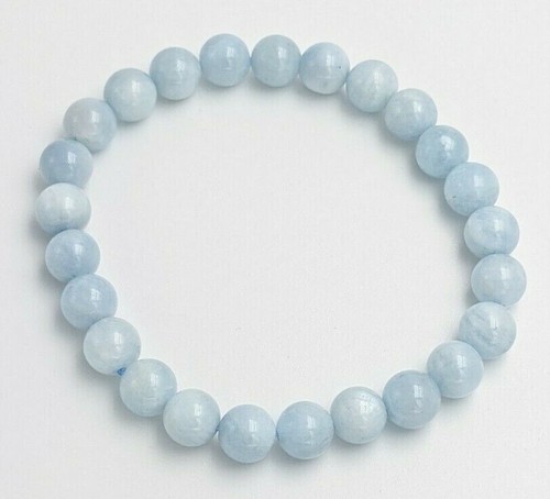 Bracelet En Pierre Aigue-Marine Naturelle Polie 8mm - Perles AA - Sans Fermoir