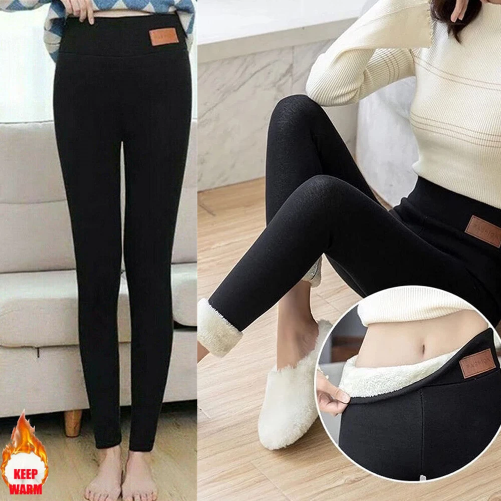 Womens Fleece Lined Thermal Leggings Warm Thick Stretchy Leggings Pants  Winter