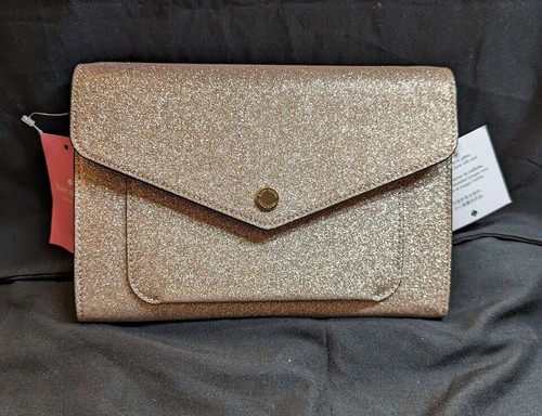 Kate Spade Tinsel Glitter Fabric Flap Crossbody Bag Rose Gold K9336 New - Picture 7 of 10