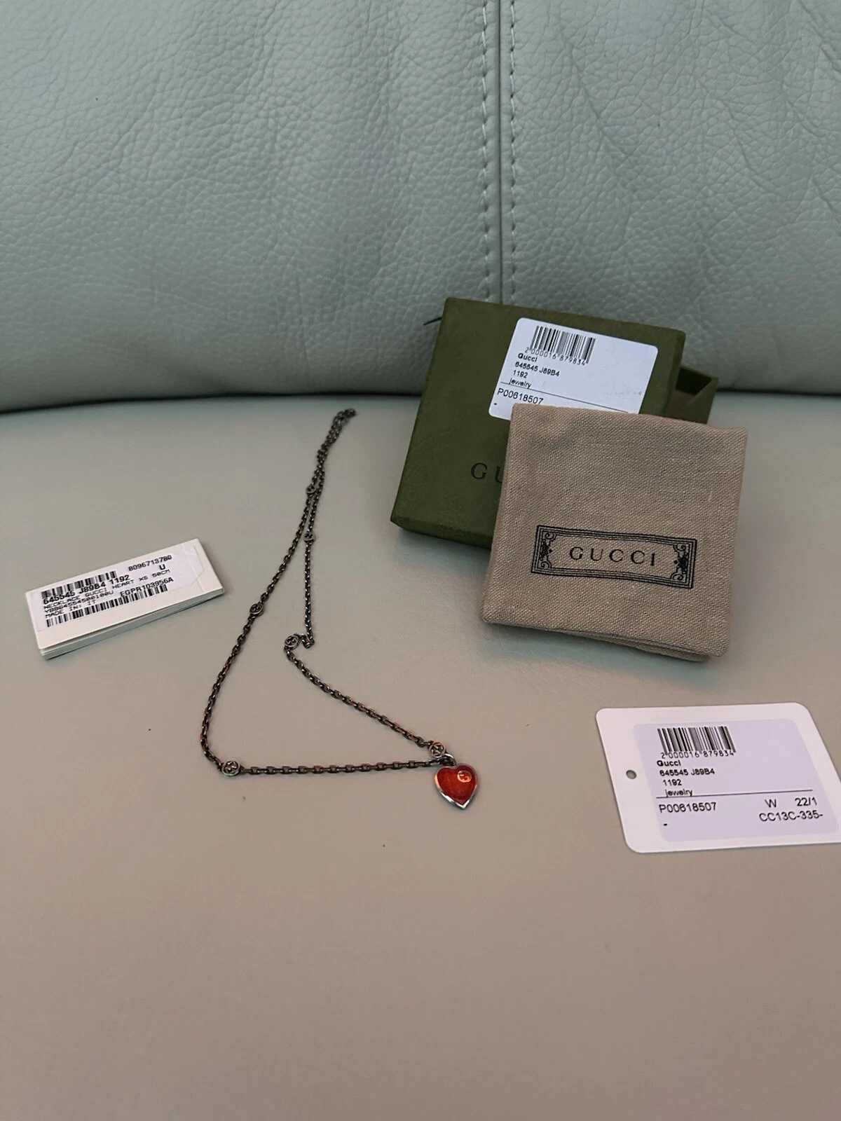 Collana GUCCI ad incastro G smalto rosso cuore ciondolo argento 925