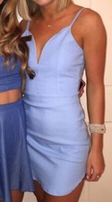 BlueBlush Baby Blue Mini Bodycon Plunging V Neck Dress Women's Size Small/Medium