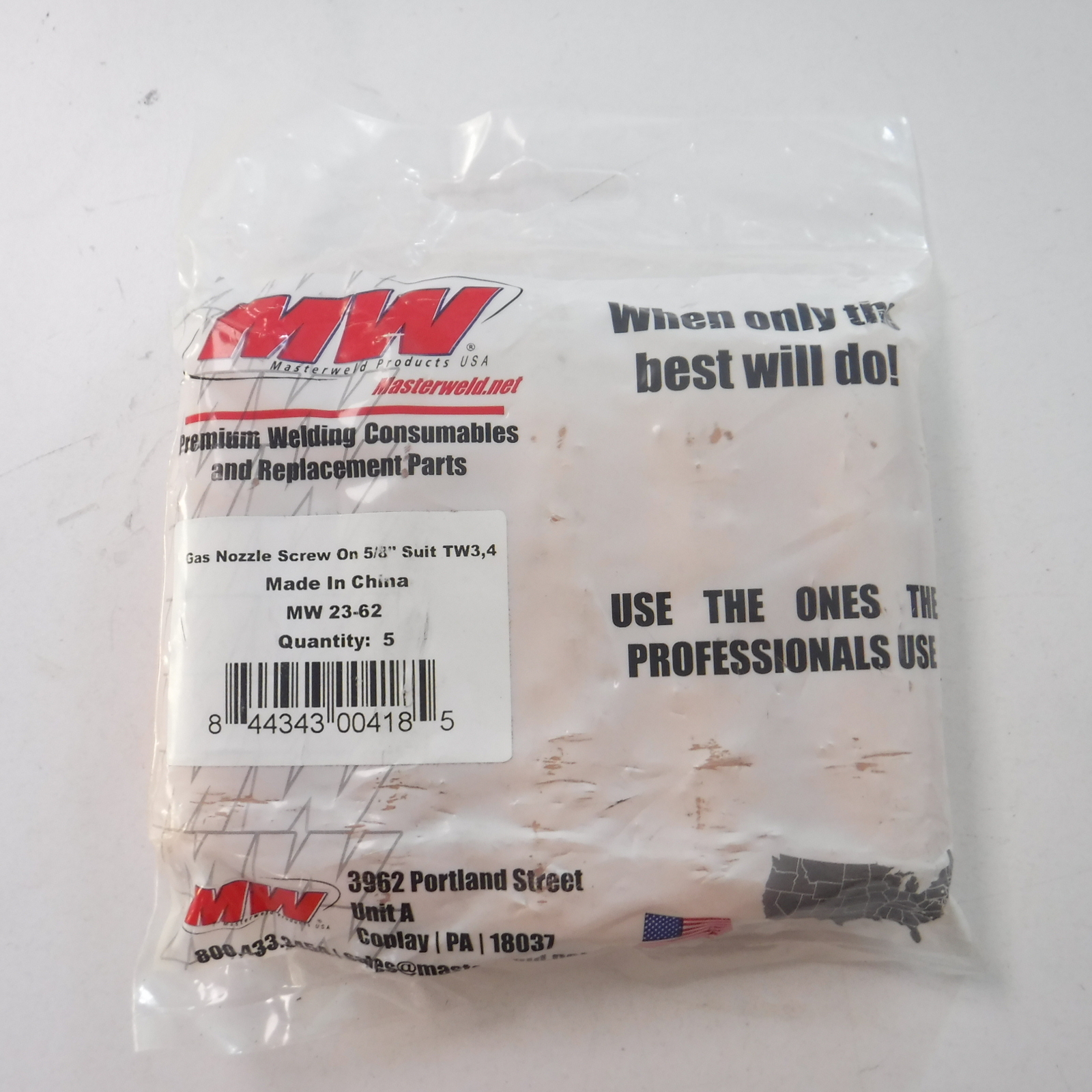 5 Pack Masterweld 5/8" Screw On Gas Nozzles MW 23-62