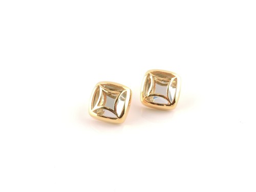 Stainless Steel Gold IP Beveled Glass Diamond Shaped Earrings - Picture 2 of 7
