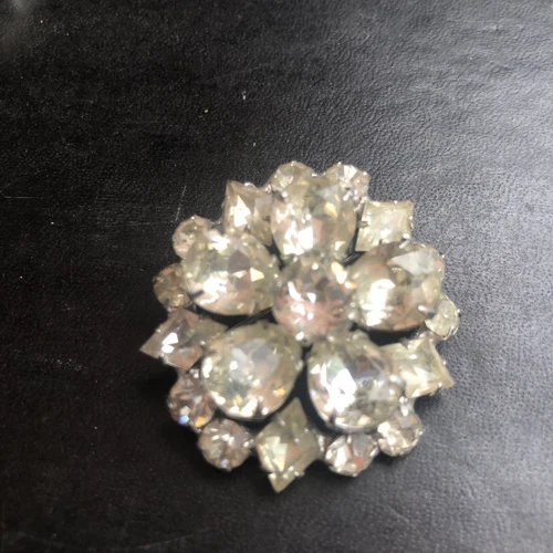 Vintage Eisenberg Flower Bright Silver Rhinestone Brooch