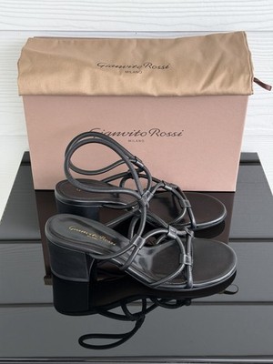 Gianvito Rossi Black Nappa Leather Strappy Sandals Heels EU 37.5 US 7 NIB