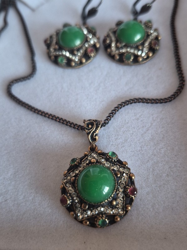 Turkish  Emerald Ruby Zircon 2pc Set