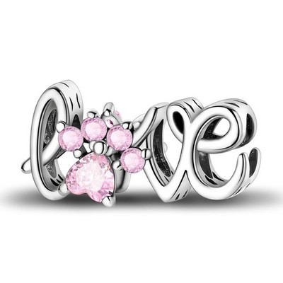 Paw Print Love Charm Fit Bracelet Necklace, 925 Sterling Silver