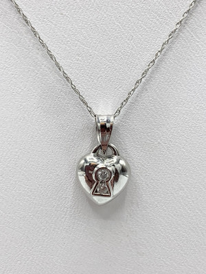 14 Karat Weißgold Herz Diamant Schloss Anhänger Halskette Kette 1,8 Gramm