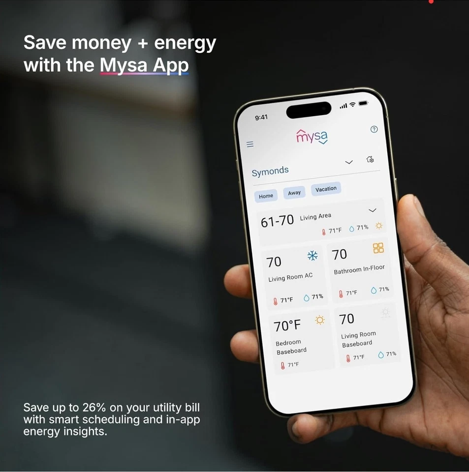 Termostato inteligente Mysa para calentadores de zócalo eléctricos 240V | Control remoto con... Foto 2 de 4