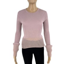 DIESEL Women Pink Stretch M-SLESH Wool Cotton Crew Neck Long Sleeves Top Size L