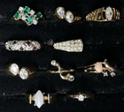 Vintage Costume Jewelry Ring Lot Rhinestones Gold Tone Statement Cocktail