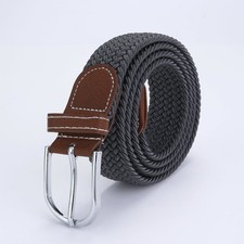 Men Women Canvas Elastic Fabric Woven Casual Stretch Braided Belt grey