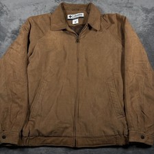 Vintage Columbia Sportswear Faux Suede Leather Bomber Jacket Mens XL Brown