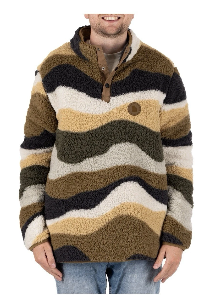 NWT Home Free Sherpa Fleece Pullover Mens M Quarter Snap Striped Cozy