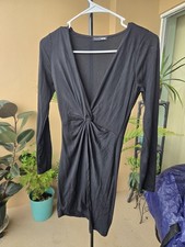 Fashion Nova Women’s Black Mini Dress XS Long Sleeve Knot Front Stretch