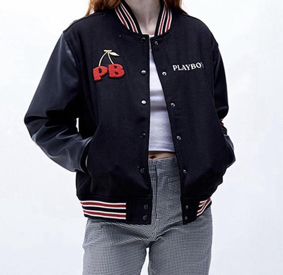 Playboy by PACSUN Love Club Black Embroidered Varsity Bomber