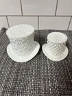 Vintage Pair Of Fenton milk glass top hat shaped decorative items.