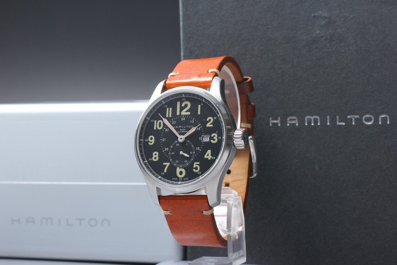 [Near MINT w/ Box] Hamilton Khaki Officer H706550 Black Dial Date AT Men's Watch