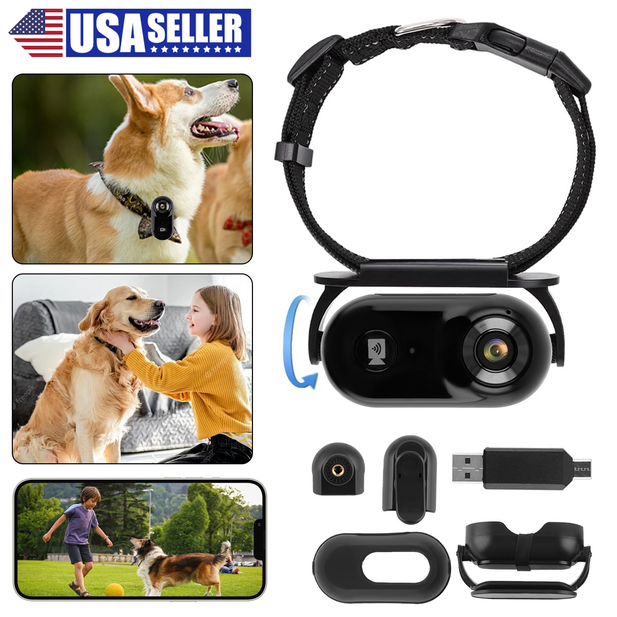 Wireless Dog Cat Collar Camera.Recorder Cam Video Monitor Pet Mini Sports Camera