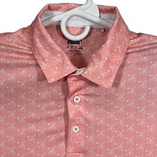 Puma Golf Mens Pink Palm Tree Polka Dot Print Performance Polo Shirt Size M Rare