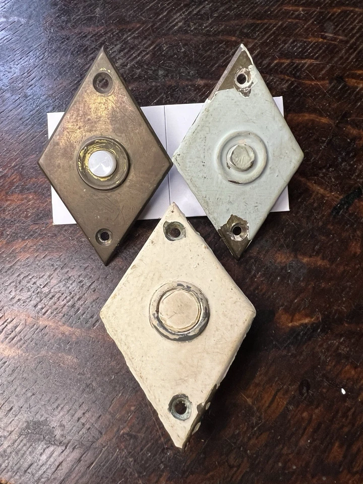 Timbre pulsador de latón vintage placa Art Deco e interruptor de botón Foto 2 de 3