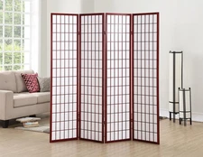 Roundhill Furniture Oriental Shoji 4 Panel Screen Room Divider, Cherry